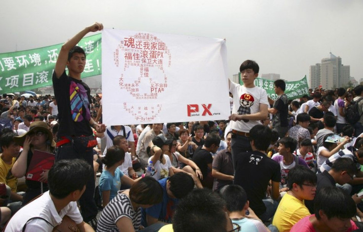 Residents demonstrate against a petrochemical plant in Dalian