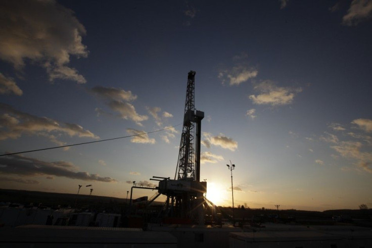 File shot of drilling rig at shale gas well.