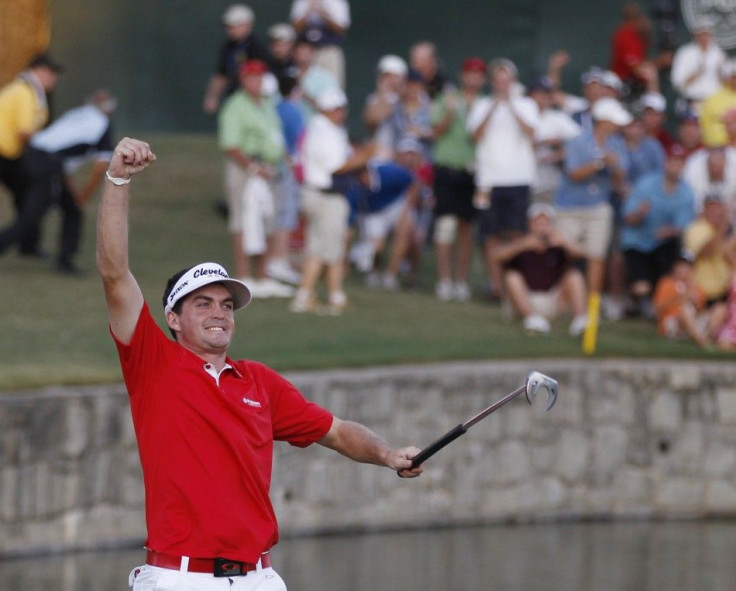 Keegan Bradley of the U.S. celebrates after a three-hole playoff to win the 93rd PGA Championship golf tournament at the Atlanta Athletic Club in Johns Creek