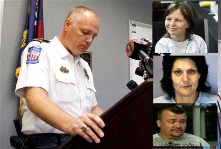 Hickory Police Chief Tom Adkins and (inset right, clockwise from top) Zahra Baker, step-mother Elisa Baker and father Adam Baker. Adkins said, Friday, November 12, 2010, that the human remains found by the police earlier this month are of Zahra Baker