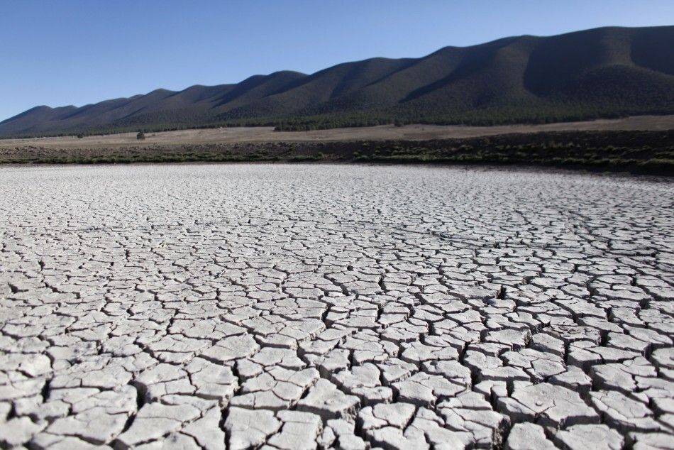 Cracks are seen in dry earth in San Isidro de Cienega