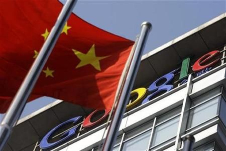 A Chinese national flag sways in front of Google China&#039;s headquarters