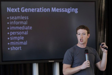 Facebook CEO Mark Zuckerberg unveils a new messaging system during a news conference in San Francisco