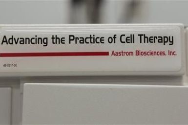 The logo of Aastrom Biosciences Inc is seen on an incubator in a laboratory at their headquarters in Ann Arbor, Michigan November 29, 2011.