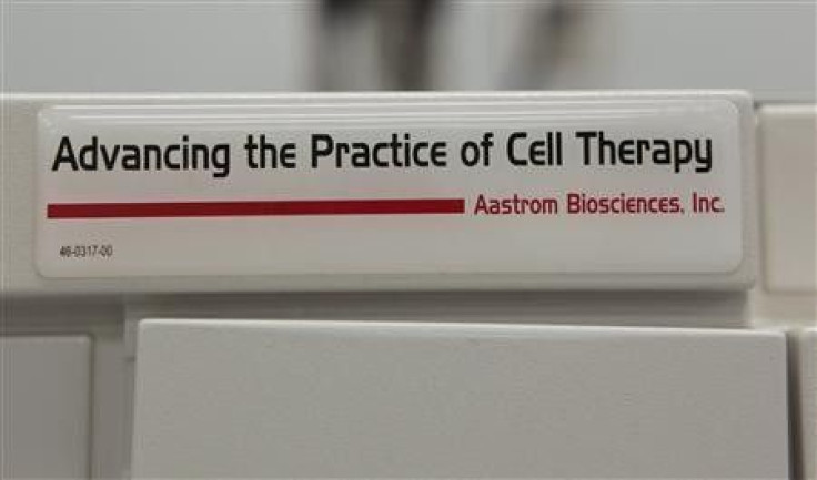 The logo of Aastrom Biosciences Inc is seen on an incubator in a laboratory at their headquarters in Ann Arbor, Michigan November 29, 2011.