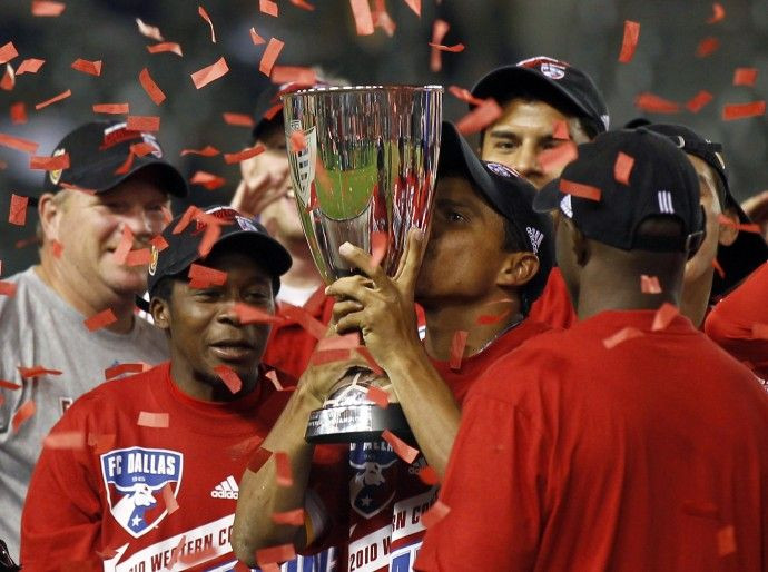 FC Dallas midfielder Ferreira kisses the trophy after they defeated Los Angeles Galaxy in their MLS Western Conference final match in Carson