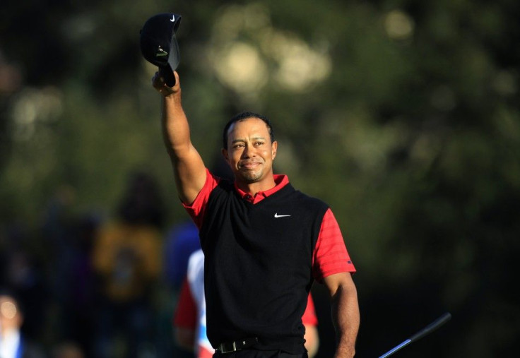 Woods of the U.S. celebrates after winning the final round of the Chevron World Challenge PGA golf tournament in Thousand Oaks