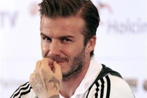 Los Angeles Galaxy&#039;s David Beckham reacts during a news confrence in Jakarta