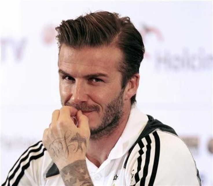 Los Angeles Galaxy&#039;s David Beckham reacts during a news confrence in Jakarta