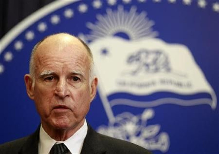 California Governor Jerry Brown speaks after vetoing the budget passed the day before by state legislators in Los Angeles, California