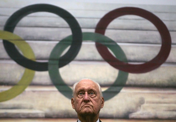 Former president of the FIFA Havelange of Brazil attends ceremony after receiving medal from Paraguayan Olympic Committee in Luque