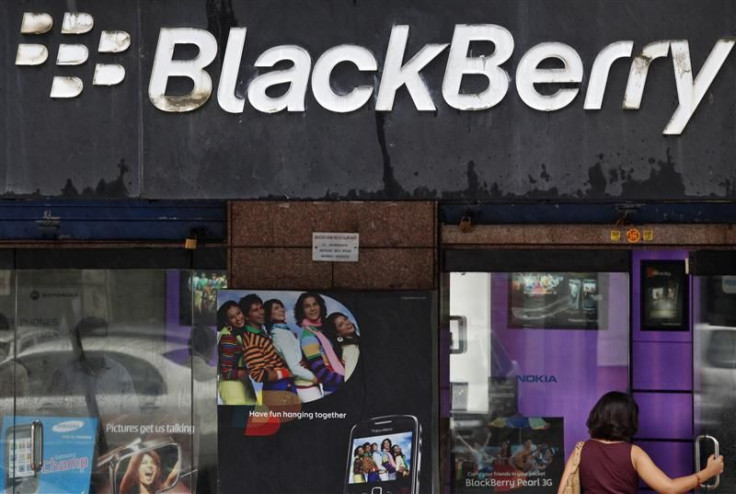 A customer walks into a BlackBerry store in Mumbai