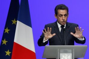 France&#039;s President Sarkozy delivers his speech on the euro zone financial crisis in Toulon