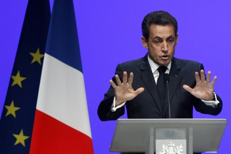 France&#039;s President Sarkozy delivers his speech on the euro zone financial crisis in Toulon