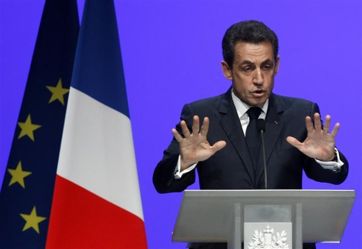 France&#039;s President Sarkozy delivers his speech on the euro zone financial crisis in Toulon