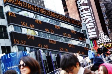 A message welcoming General Motors is seen on the Morgan Stanley stock ticker at their world headquarters in New York