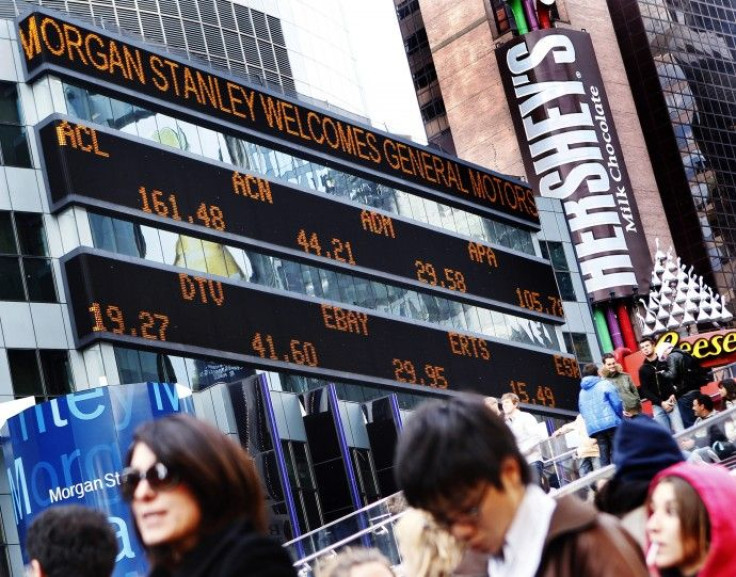 A message welcoming General Motors is seen on the Morgan Stanley stock ticker at their world headquarters in New York