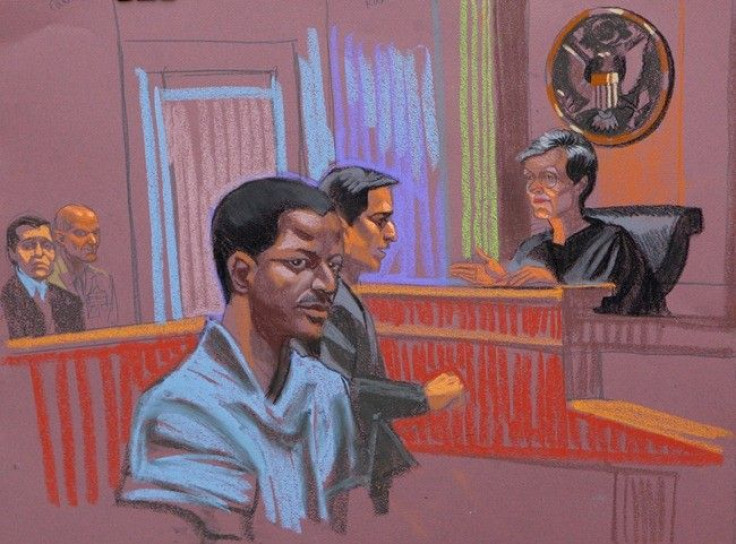 Ahmed Khalfan Ghailani, a Tanzanian held at the U.S. naval base in Cuba since 2006 accused of involvement in the bombing of U.S. embassies in Africa, is depicted in this courtroom sketch of his arraignment, in New York, June 9, 2009. Standing next to Ghai