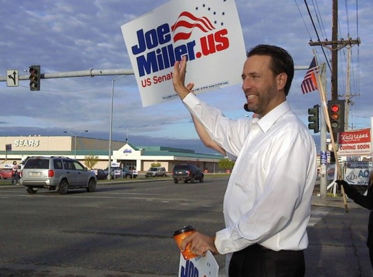 Alaska Senate candidate Joe Miller campaigns on election day on November 4, 2010.