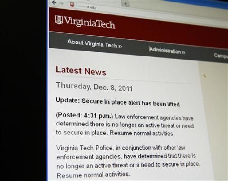 Virginia Tech University website posted this news bulletin at 4:41pm EST (2141 GMT) to announce the lifting of a campus emergency
