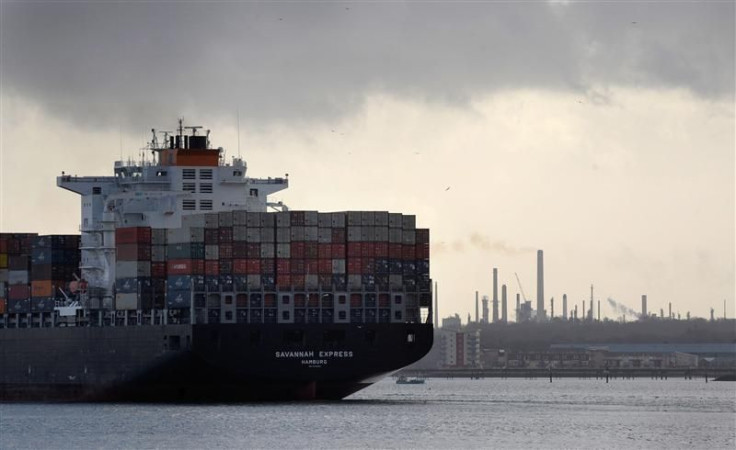 A freight ship leaves Southampton docks