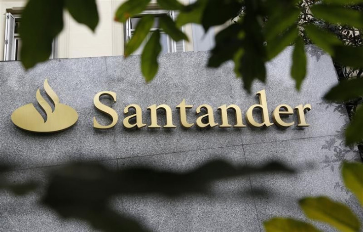 The logo of Spanish bank Santander is seen outside a building in Madrid