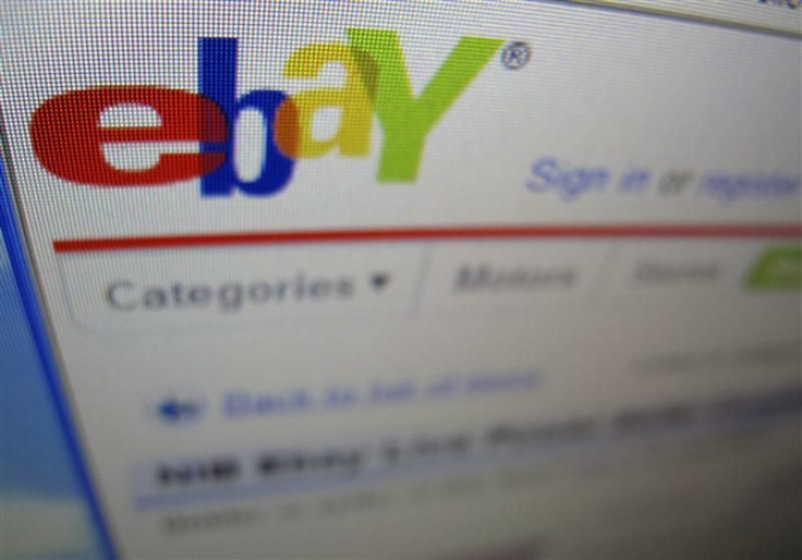 A photograph of a computer screen showing the website eBay is shown here in Encinitas, California