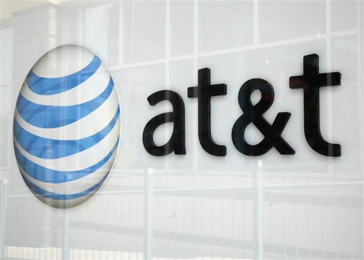 A view shows the AT&T store sign in Broomfield, Colorado