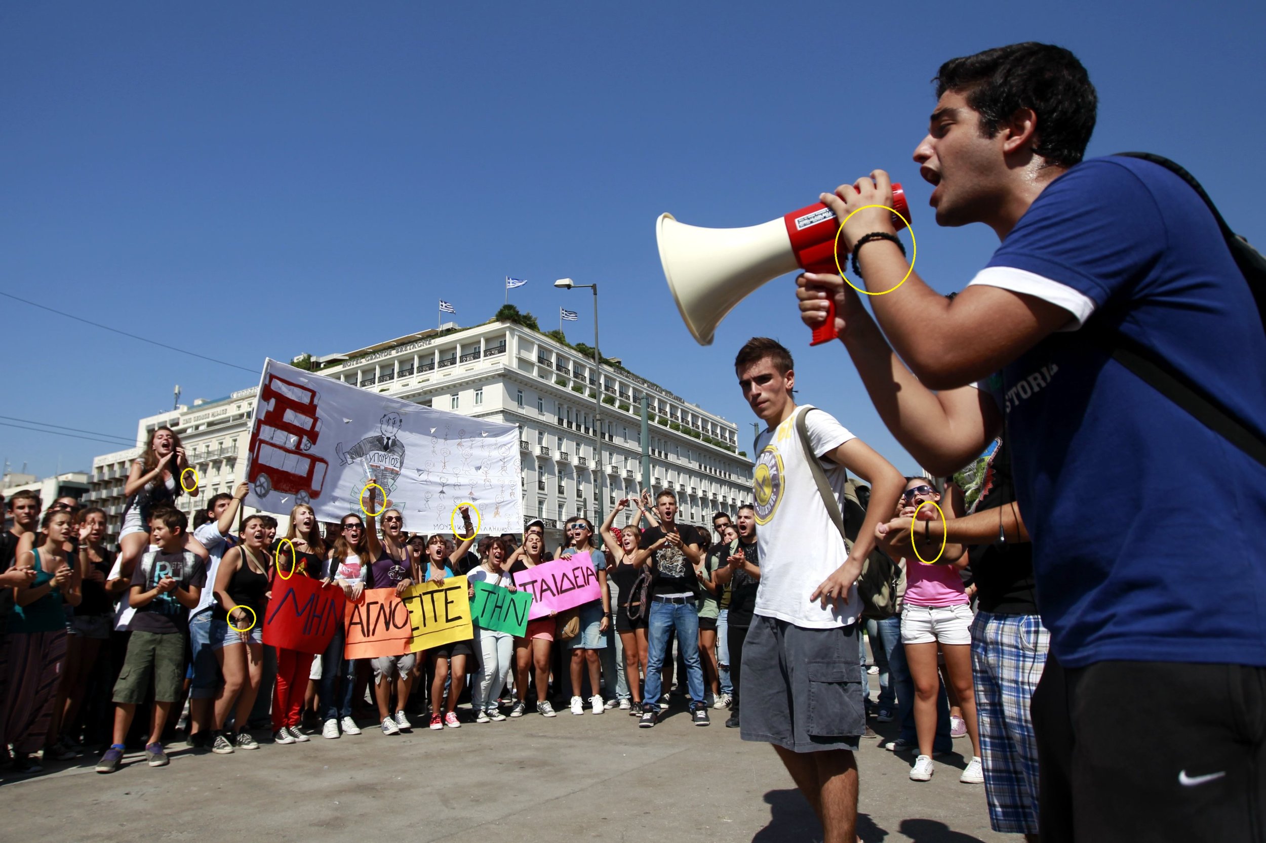 A student leads a rally against cuts to education spending, in Athens, on October 2.