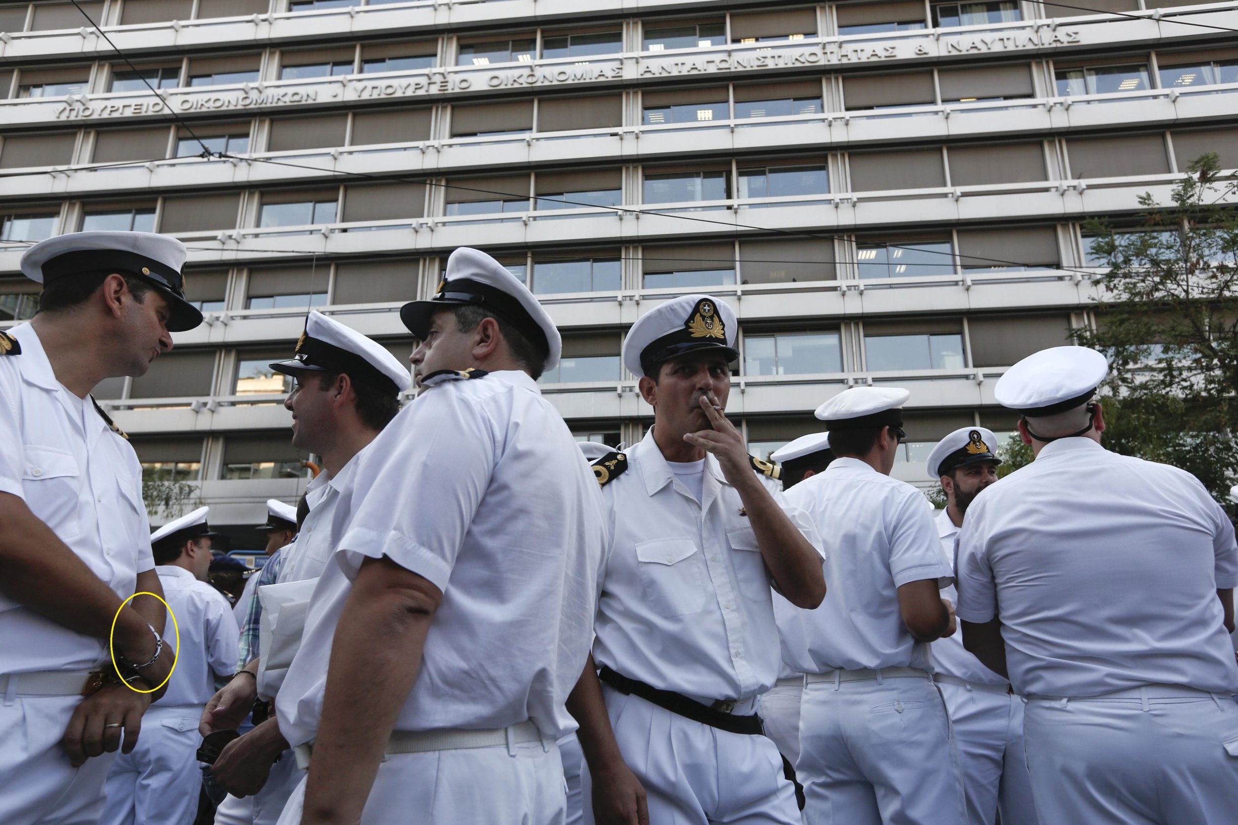 Greek Navy officers during an anti-austerity rally on September 12.