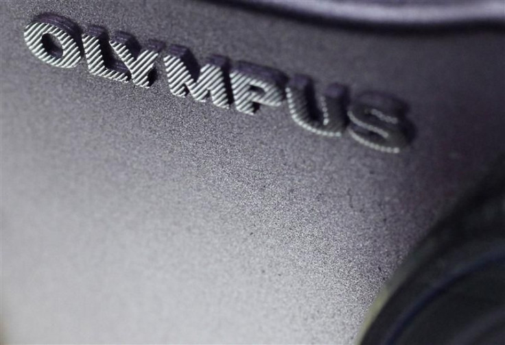 The logo of Olympus is seen on its camera at an electronic shop in Tokyo