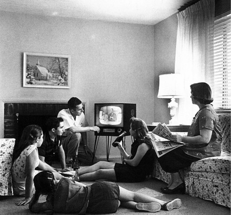 American Family watching TV in the 1950s