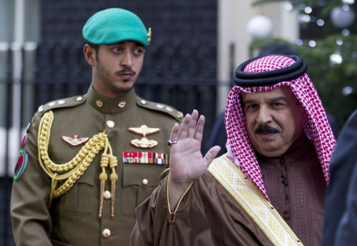 Bahrain's King Hamad bin Isa Al Khalifa waves as he leaves 10 Downing Street in London