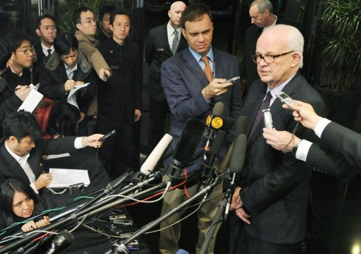 U.S. Special Representative for North Korea Stephen Bosworth speaks to reporters after a meeting with Chinese officials at a hotel in Beijing November 23, 2010.