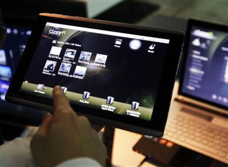 The Acer 10.10 Android full capacitive touch screen tablet is seen during a news conference in New Yor