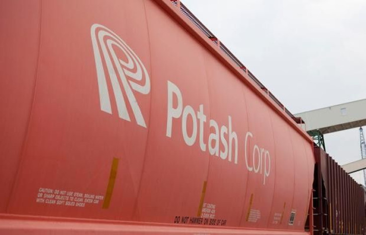 A train car waits in line at the Potash Corp's Cory mine site near Saskatoon