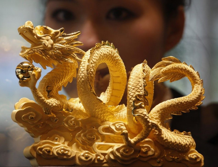 Gold sculpture in a Chow Tai Fook store