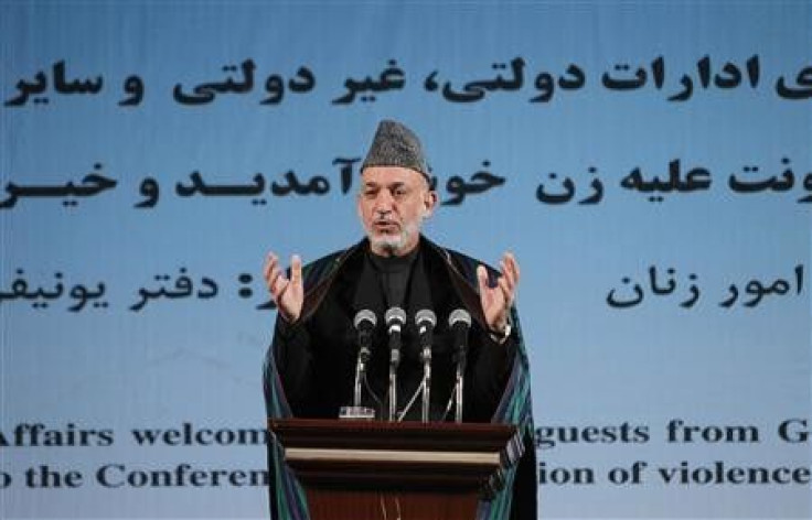 Afghan President Hamid Karzai speaks during a conference in Kabul 