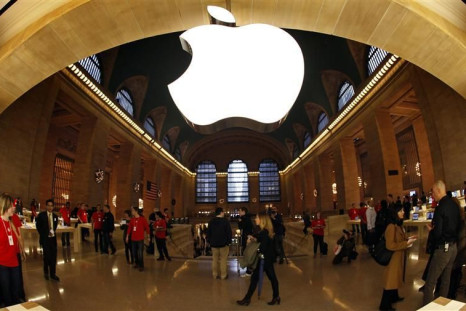 The Apple Inc. logo hangs inside the newest Apple Store in New York City&#039;s Grand Central Station