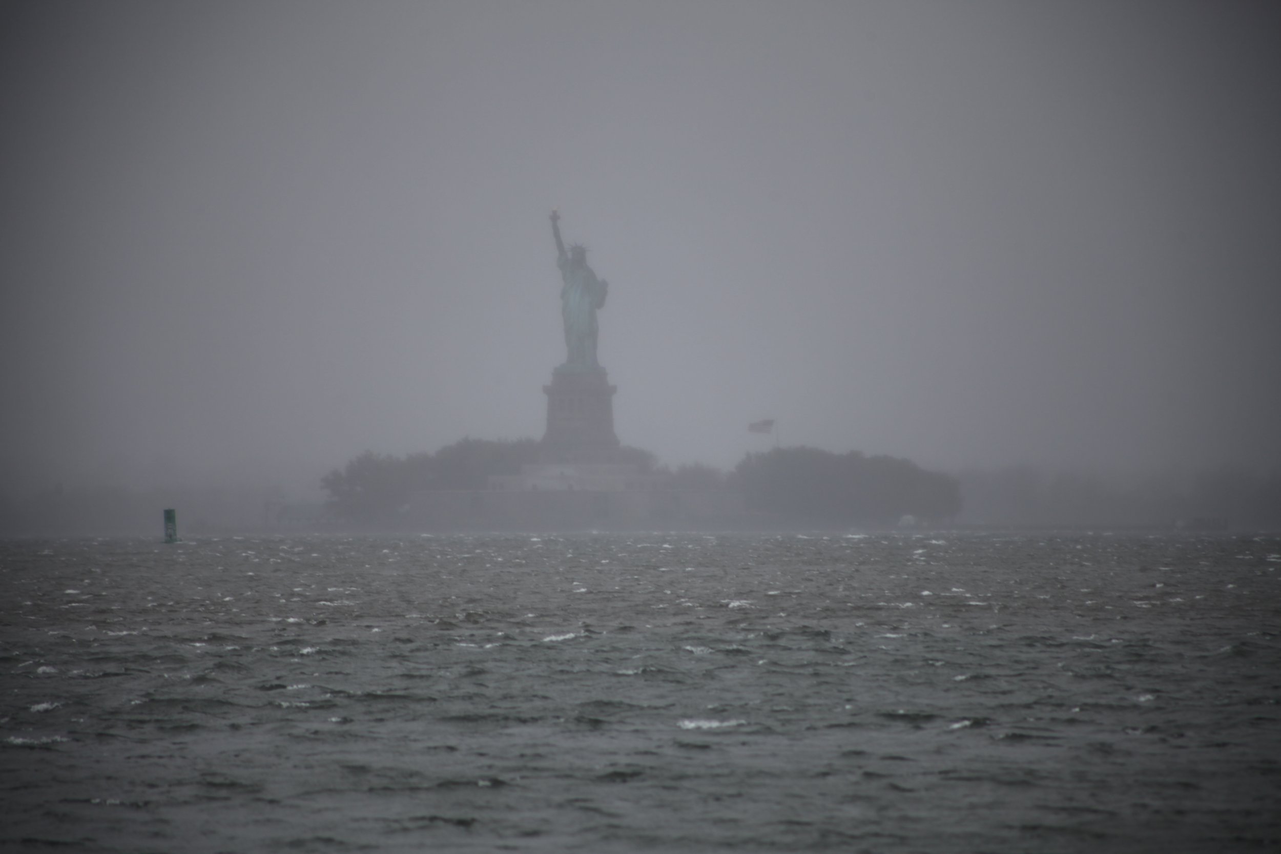 The Statue of Liberty seen during the first hours of Hurricane Sandy Monday afternoon.