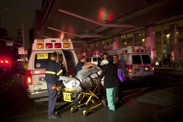 Evacuating patients from New York University Tisch Hospital