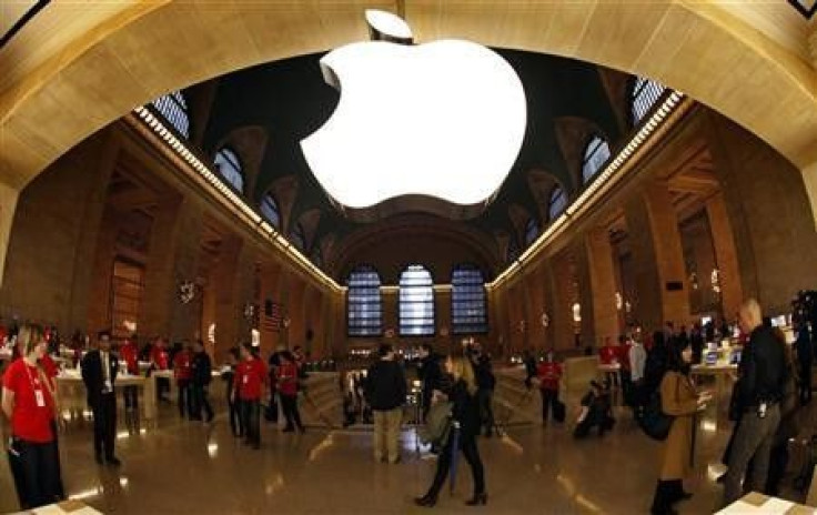 The Apple Inc. logo hangs inside the newest Apple Store in New York City&#039;s Grand Central Station