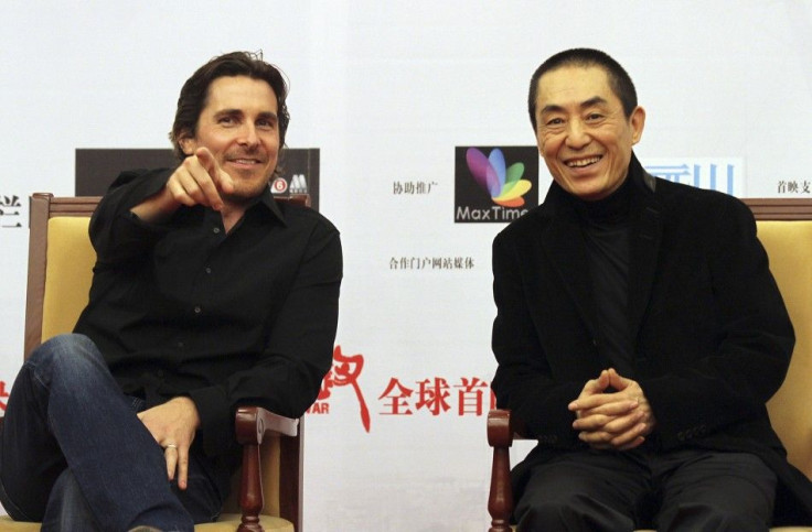 British actor Bale and Chinese director Zhang attend the premiere of "The Flowers of War" in Beijing