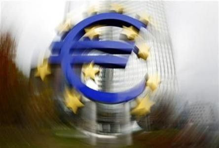 A large euro sign installation is seen in front of the European Central bank (ECB) headquarters