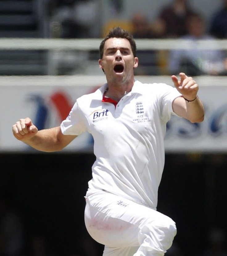 England's Anderson celebrates after bowling out Australia's Watson during the first Ashes test in Brisbane.