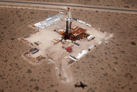 An aerial view of a shale oil drilling rig SAI-310 in the Patagonian province of Neuquen October 14, 2011.
