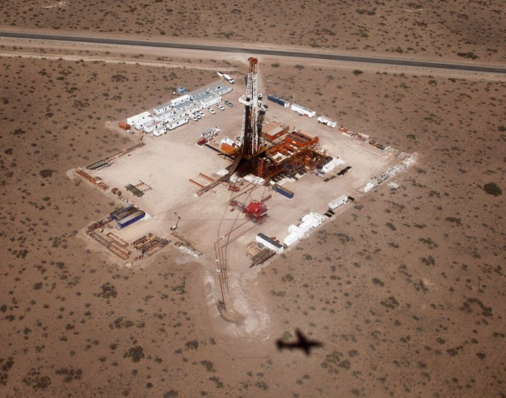 An aerial view of a shale oil drilling rig SAI-310 in the Patagonian province of Neuquen October 14, 2011.