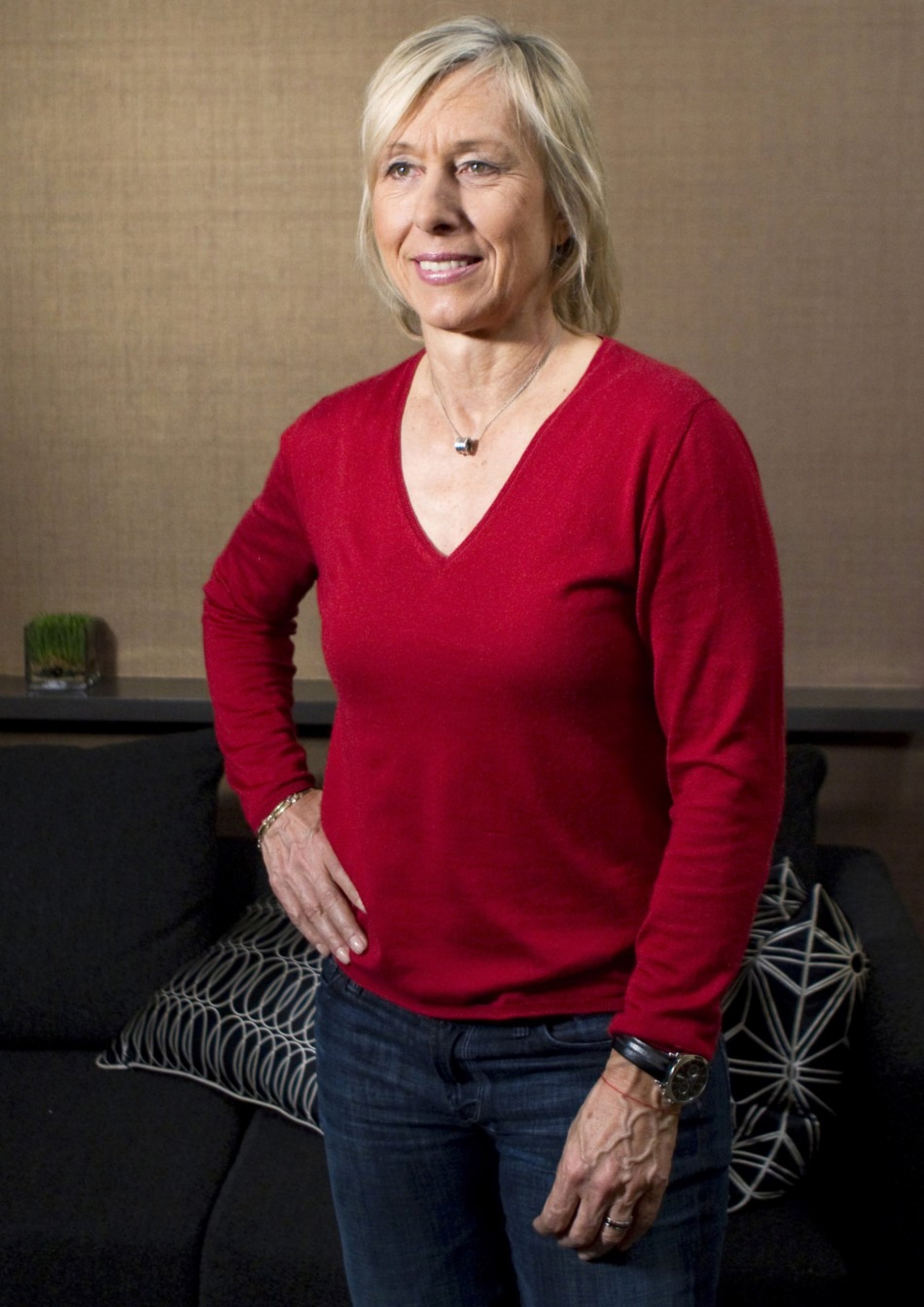 Tennis legend Martina Navratilova poses for a portrait in New York April 7, 2010. Navratilova has been diagnosed with breast cancer, she has told U.S. online magazine People. She was diagnosed with a non-invasive form of breast cancer.