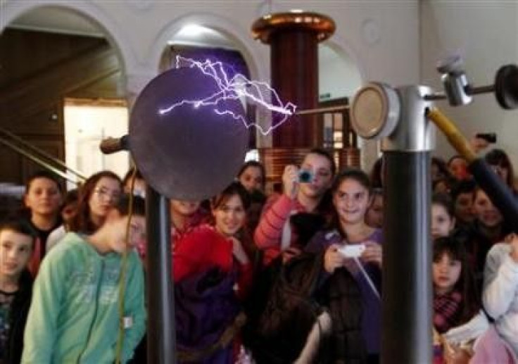 School children look at Nikola Tesla&#039;s coreless transformer displayed at the Tesla Museum in Belgrade December 17, 2011.