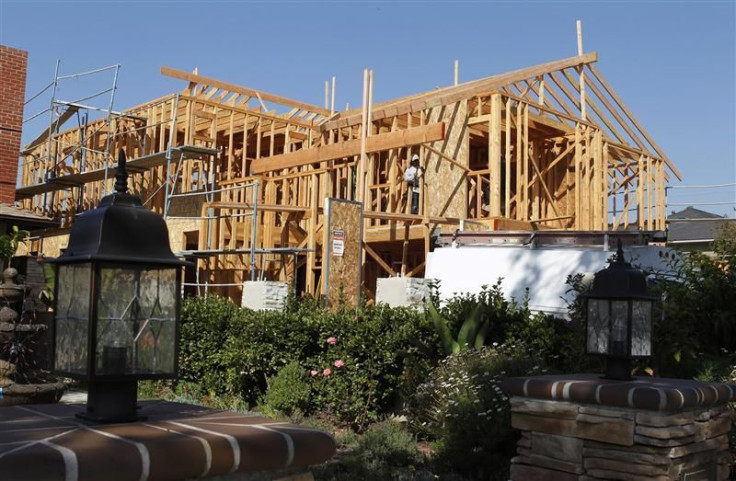 The framework for a single family home currently under construction is seen in Los Angeles